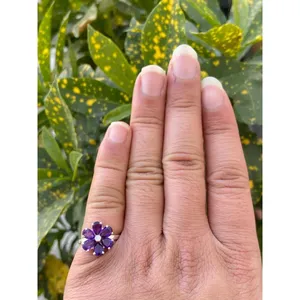 Bague florale en argent 925 avec améthyste naturelle, plaqué or rose et or 18 carats, incrustation tendance en forme de lune, certifiée IGI, bijou cadeau - Product Image 4