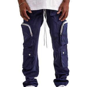 กางเกงคาร์โก้มีกระเป๋ามีซิปขนาดใหญ่สำหรับผู้ชายกางเกงคาร์โก้เอวเชือกรูดสีฟ้าสำหรับผู้ชาย - Product Image 4