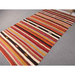 Alfombra Turca Vintage de 5.9x11 pies, Alfombra Grande, Alfombra de Lana a Cuadros Roja y Naranja - Product Image 2