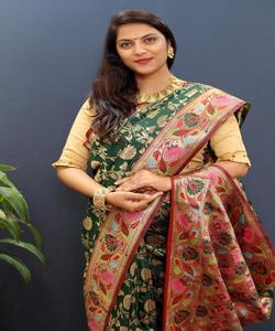 ส่าหรีแต่งงานสำหรับผู้หญิงเสื้อลูกไม้ผ้าออร์แกนซ่ากำมะหยี่ลำดับและราคาถูก - Product Image 2