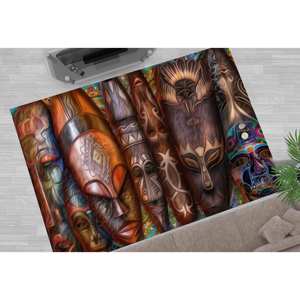 Tapis Masque Africain : Décoration de Salon, Tapis Antidérapant, Tapis Imprimé, Tapis Doux à Poils Longs - Product Image 4