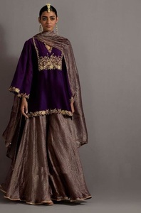 2024 velours Kurta soie brute Lehenga Duppata robe belle Zardozi broderie travail Sexy fête-porter/tenue de mariage dentelle - Product Image 2