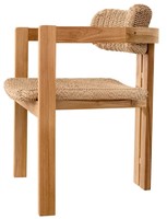 Chaise de jardin moderne et durable Donola avec dossier et assise en teck massif et rotin tressé pour utilisation en extérieur dans les parcs et les villas