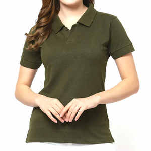 เสื้อโปโลผ้าฝ้าย100% สำหรับผู้หญิงเข้ารูปแบบลำลองกับคอลายทางแบบถักลายทางสีทึบของผู้หญิง - Product Image 1