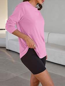 T-shirts à manches longues pour hommes en coton 100% à carreaux de couleur rose, taille plus, personnalisés, de haute qualité, double couche, respirants - Product Image 3