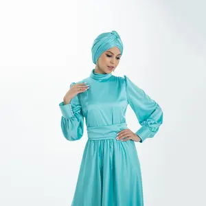ชุดเดรสอิสลามอบายะห์สลิมฟิตพร้อมผ้าโพกศีรษะสีฟ้าสำหรับผู้หญิงจากผู้ผลิต - Product Image 1