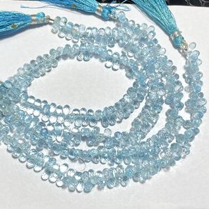 Perles Briolette en forme de goutte de poire à facettes en topaze bleu ciel naturelle, pierre précieuse naturelle pour la fabrication de bijoux - Product Image 5