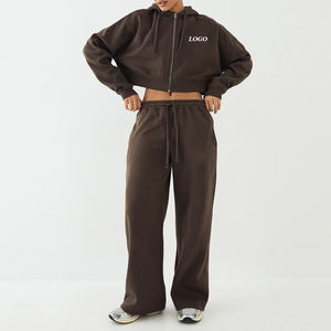 Prix d'usine, design de haute qualité, haut court à manches longues avec cordon de serrage pour le capuche et pantalon large, prix de gros - Product Image 1