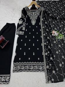 Fancy Heavy Suit Faux Georgette Thread With Sequence Embroidery Work <b>Top</b> & Pant With Sequence Embroidery Lace Border Dupatta - Product Image 2