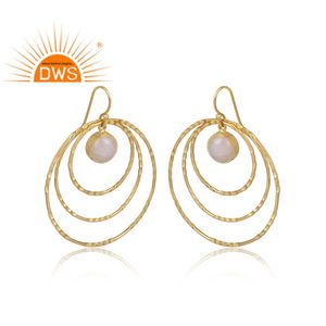 Mejor Venta de plata esterlina 18K chapado en oro Natural Arco Iris piedra lunar piedra preciosa oreja alambre pendiente joyería fabricante - Product Image 2