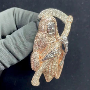 Colgante Personalizado de Santa Muerte con Diamantes de Moissanita VVS, Estilo Hip Hop, Chapado en Oro, Plata 925, Joyería Brillante - Product Image 5