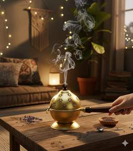 Brûleur d'encens en laiton massif écologique et durable avec base en bois, utilisation religieuse, combustion sécurisée pour les résines naturelles/herbes/cônes - Product Image 6