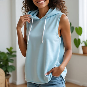 Cordón recortado sin mangas mujer Sudadera con capucha entrenamiento correr Fitness ejercicio camisetas sin mangas con capucha sin mangas señoras - Product Image 3