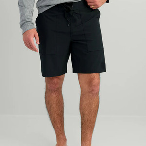 Men's Solid <b>Black</b> Oxford Polyester Bermuda Beach Shorts With Pockets Quick Dry Drawstring Waist Casual Style - Product Image 1