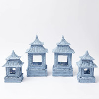 Ensemble de lanternes pagodes bleues faites à la main au design accrocheur pour la décoration de la maison, des fêtes et des vacances, fabriqué à partir des meilleures fibres de rotin, best-seller