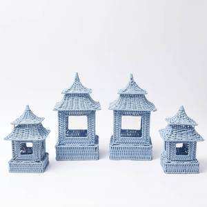 Eye-catching Design Blue Handmade Pagoda <b>Lantern</b> Set for Home Party Holiday Decoration From the Best <b>Rattan</b> Fibers Best Selling - Product Image 5