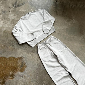 Conjunto de sudadera y pantalones de chándal holgados con cuello redondo liso de otoño deportivo informal de algodón 100% personalizado - Product Image 3