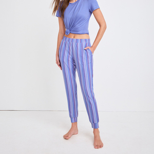 Pantalones de pijama a rayas para mujer, de algodón suave, pantalones de descanso cómodos, ropa de dormir ligera, cintura elástica, ropa informal para el hogar, pantalones relajantes - Product Image 2