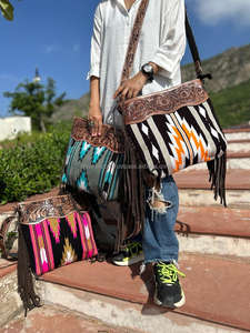 Nouvel arrivage de sacs à main à franges usinés à la main Jacquard couleur turquoise sacs en tissu de bohème élégants sacs de vente chauds pour femmes - Product Image 3