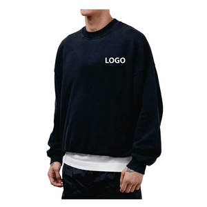 Alta calidad 100% algodón mezclado hombres sudadera básica cuello redondo pulóver hombro caído ropa de calle de gran tamaño sudadera con logotipo - Product Image 2