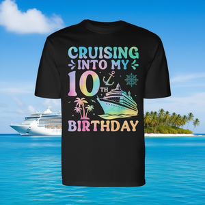 T-shirt a maniche lunghe 'Cruising Into My 10th Birthday' per compleanno, crociere, vacanze, polo promozionale - Product Image 3
