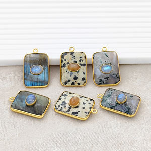 925 Sterling Silver Fine Pendentifs Charmes Rectangle Lisse Mousse Agate Incrustation Gemme Lunette Réglage Collier Faire En Vrac - Product Image 6