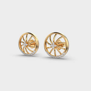 Luxury 14K Rose/Yellow/White Gold Diamond <b>Stud</b> <b>Earrings</b> for Women | 0.07ct | Modern Swirl Wheel Design | Anniversary Gift | <b>Fine</b> - Product Image 2