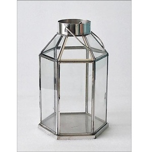 Lanterne en métal argenté du fournisseur indien verre transparent décor de jardin de maison bougeoirs en bois de noël lanternes pour la fête - Product Image 1