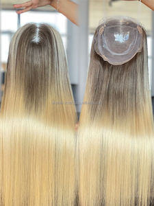 2024 SHY Mini peluca Topper nuevo diseño 8*8 cabello humano Remy rubio ceniza crudo europeo para encaje completo cuerpo onda pérdida de cabello libre - Product Image 6