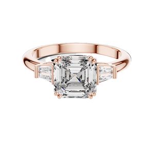แหวนเพชรทรงแอสเชอร์ 1.97 กะรัต แบบสามเม็ด ความใส VVS-VS สี EF ทอง 18KT, 14KT, 10KT และเงิน 925 สีโรสโกลด์, สีเหลือง, สีขาว - Product Image 1