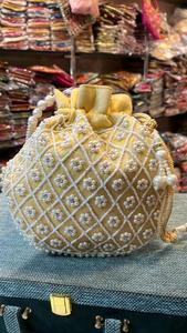 Potli adornado con cuentas de perlas y Asa de cuerda para mujer, bolsos de boda para novia, embrague de noche para mujer, novedad - Product Image 2