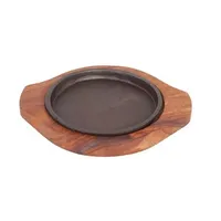Assiette Sizzler en fonte à base en bois de qualité supérieure pour le service de restaurant et la salle à manger à la maison