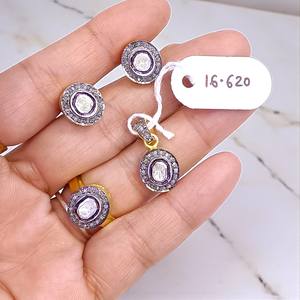 Conjunto de Joyas de Plata de Ley Chapadas en Oro con Diamantes Polki Hechos a Mano, Regalo de Joyería para Boda - Product Image 2