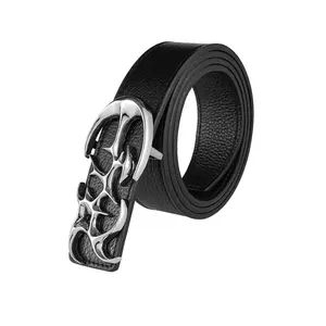 Ceinture en <span class=keywords><strong>cuir</strong></span> véritable de peau de vache double face de style occidental de luxe pour hommes à la mode Cool alliage de forme spéciale longueur personnalisée parfaite - Product Image 3