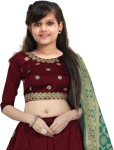 Lehenga Choli Shoryam pour enfants, design de créateur, mode |   Pattu Pavadai en soie brodée, longueur au sol, pour filles, toutes saisons, mariage, festival - Product Image 3