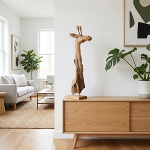 Handcrafted Modern Design <b>Wooden</b> Giraffe Stand Sculpture <b>Rustic</b> Teak Carved Animal Head Figurine Statue Metal Home Decoration - Product Image 4
