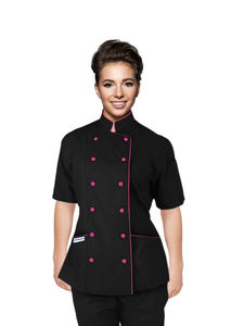 Professional Women's Tailored Fit Short-Sleeve Chef Coat Culinary <b>Uniform</b> Poly Cotton Fabric Custom Colors Sizes for Restaurants - Product Image 2