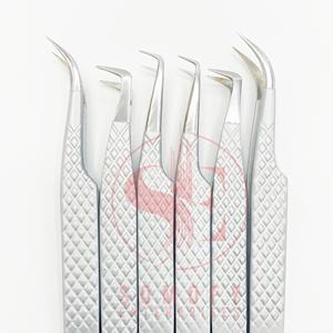 Pinzas de Belleza Curvas de Acero Inoxidable Somofy Enterprises para Extensión de Pestañas, Punta de Fibra para Volumen, 10 mm, Puntas Lisas y Dentadas - Product Image 3