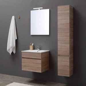 Mueble de Baño Minimalista de Tres Piezas Shanghai Oak de 60 cm, Colgante de Pared, con Cajón, Espejo y Lavabo - Product Image 1