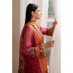 Ensemble de costume 3 pièces en mousseline de soie brodée orange pour femmes UF-706 (100% polyester) - Product Image 6