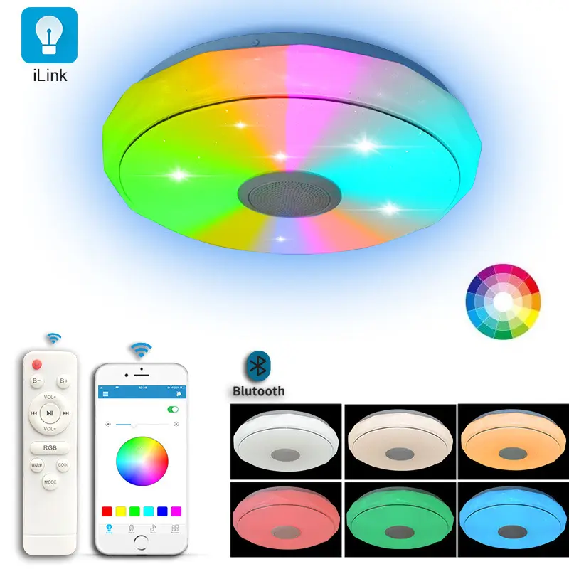 الملونة المبهرة بلوتوث الموسيقى ستبليس يعتم RGB صوت App التحكم لمبة عصرية Led أضواء السقف أضواء المنزل الذكي