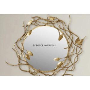 Espejo de pared de forma redonda con marco de Metal de calidad superior de diseñador elegante único de aspecto llamativo chapado en oro de alta calidad de la India - Product Image 2