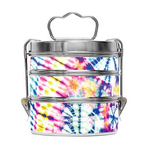 Fiambrera Tiffin Carrier de acero con acabado esmaltado, fiambrera impresa de 3 niveles, color rojo y amarillo, mango de diseño único Tiffin - Product Image 4