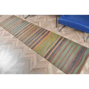 Vintage Turkish <b>Runner</b> Rug 2.4x10.2 ft, <b>Green</b> Brown Oriental Rug - Product Image 5