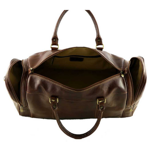 Sac polochon vintage marron foncé en cuir véritable grande capacité pour le sport, bagage de sport avec fermeture à glissière, sac de voyage de vacances - Product Image 5