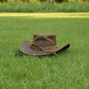 Leather Cowboy <b>Hat</b> With Braided Rope <b>Band</b> Wide Brim Unisex Outdoor Casual Spring Autumn Adult 56-58CM - Product Image 4