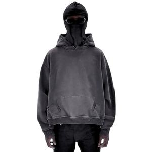 Sweat à capuche personnalisable, poids lourd, lavé à l'acide, respirant, grande taille avec patch de broderie vintage et capuche détachable - Product Image 3