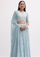 Lehenga en Georgette Semi-Couture Élégant avec Travail de Séquence et de Broderie Choli Non Cousu et Dupatta Brodé Occasions Spéciales