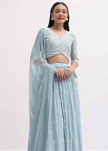 Lehenga en Georgette Semi-Couture Élégant avec Travail de Séquence et de Broderie Choli Non Cousu et Dupatta Brodé Occasions Spéciales - Product Image 2