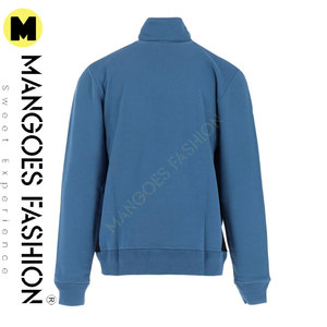 Sudadera de cuello con cremallera de cebra de rayas anchas azules, sudadera de algodón de ajuste regular con adornos acanalados de manga larga - Product Image 2